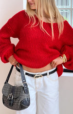 Delvey Red Chunky Knit Sweater Image
