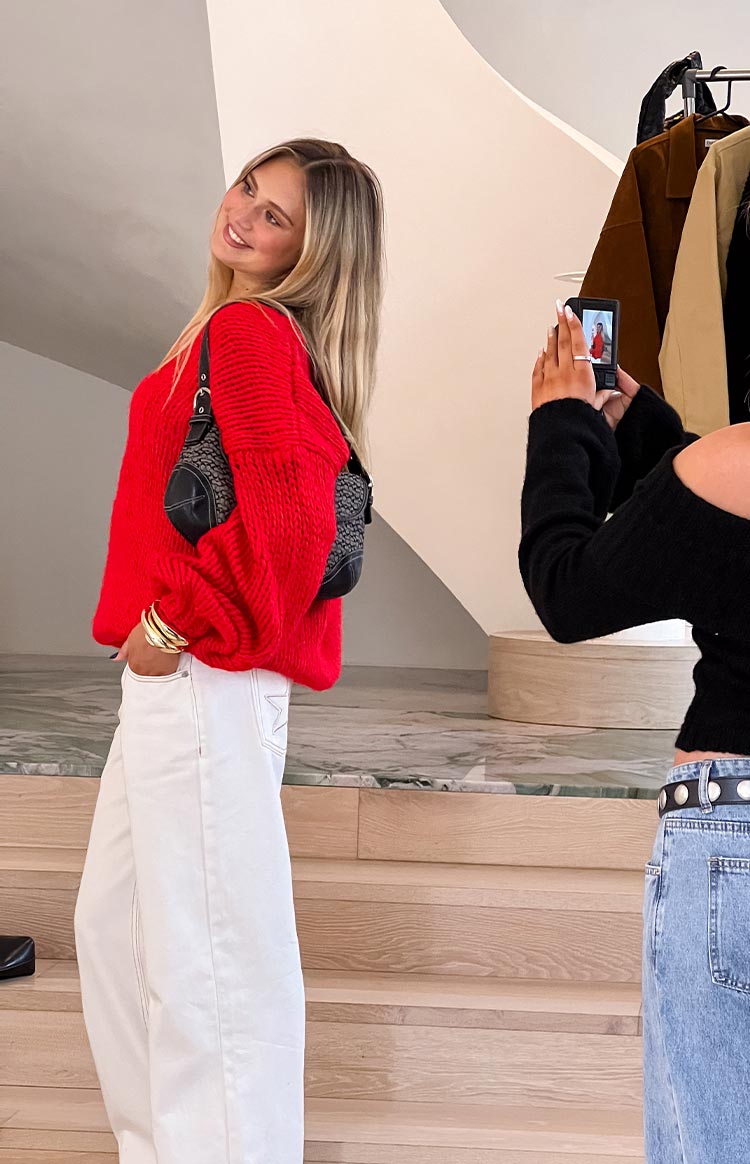 Delvey Red Chunky Knit Sweater Image