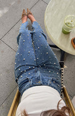 Denim Dazzle Pearl Mid Wash High Waisted Jeans Image