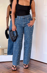 Denim Dazzle Pearl Mid Wash High Waisted Jeans