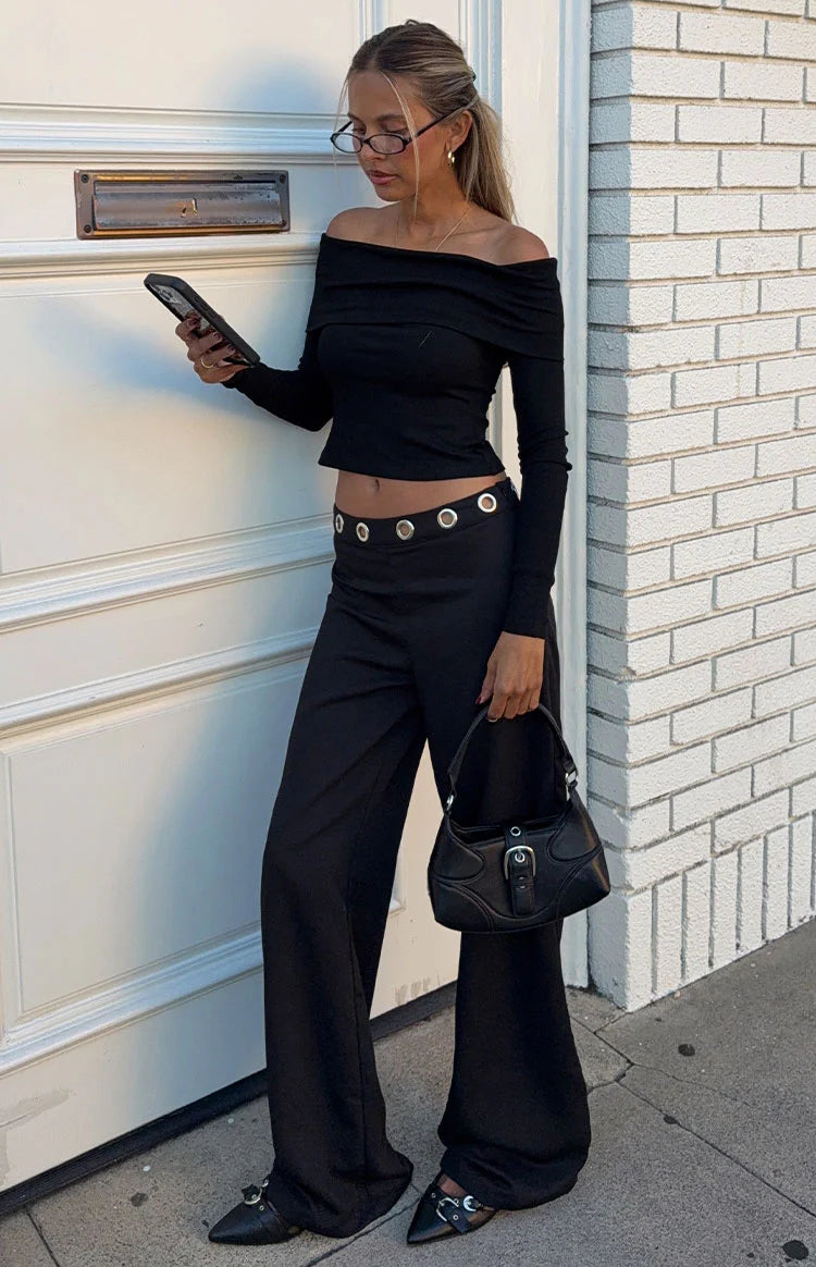 Devotion Black Eyelet Straight Leg Pants