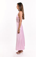 Divandi Pink Lace Halter Neck Formal Maxi Dress Image