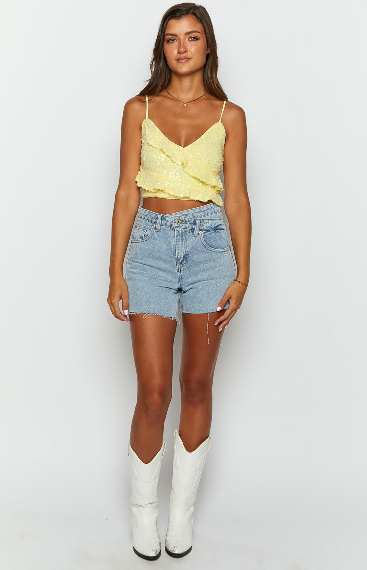 Dolly Yellow Sequin Crop Top Image