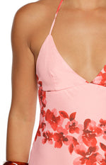 Don't Change Pink Floral Scarf Halter Mini Dress Image