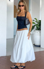 Beginning Boutique Dorothy White Bubble Hem Skirt white midi skirt with an elasticated waist and voluminous bubble hem