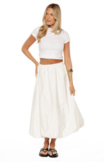 Beginning Boutique Dorothy White Bubble Hem Skirt white cotton midi skirt with an elasticated waist and bubble hem