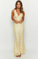 Farida Yellow Lace Maxi Dress
