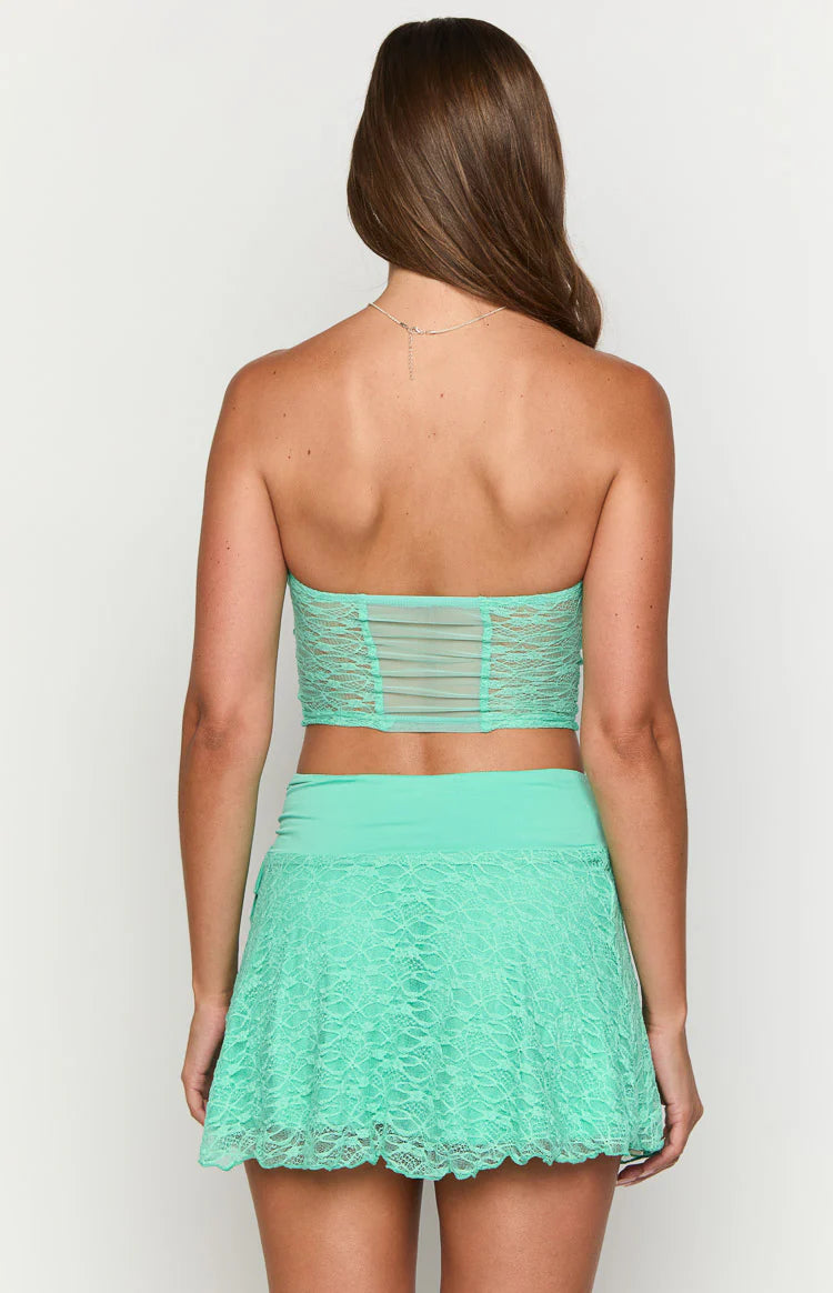 Stay Teal Strapless Lace Corset Top