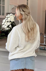 Elodie Oat Marle Cherry Print Crew Neck Sweater