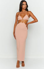Earthling Beige Maxi Halter Dress Image