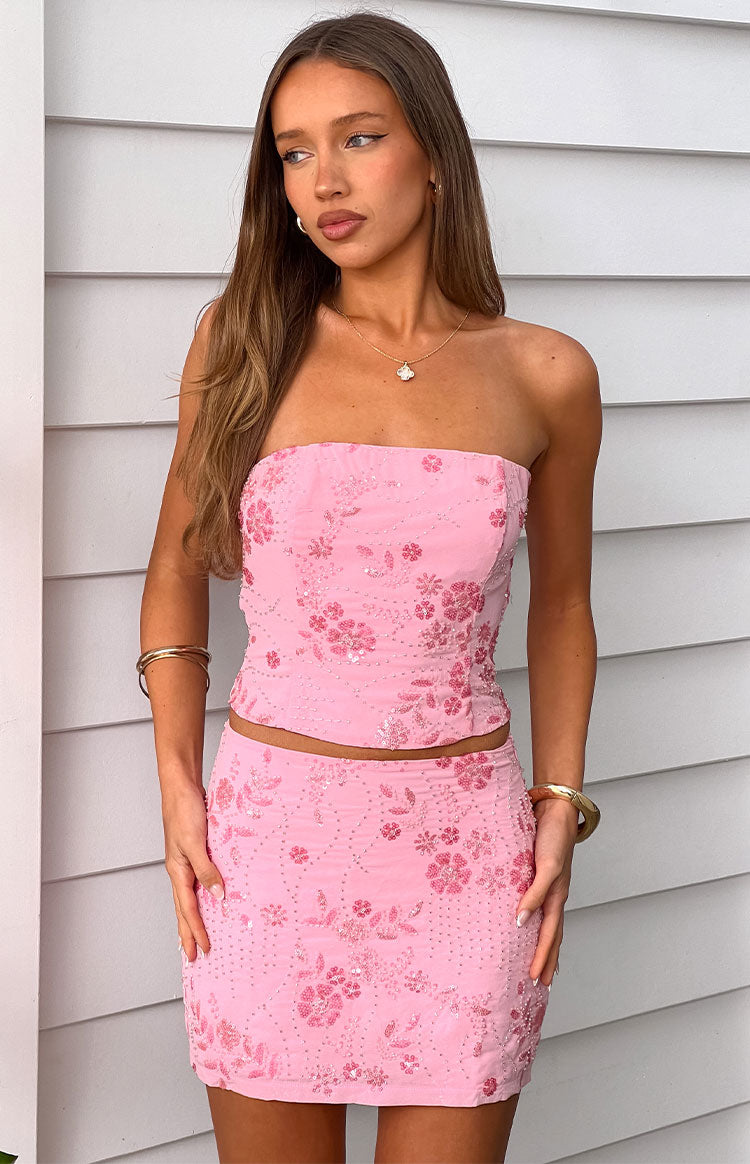 Eivissa Light Pink Beaded Mini Skirt Image