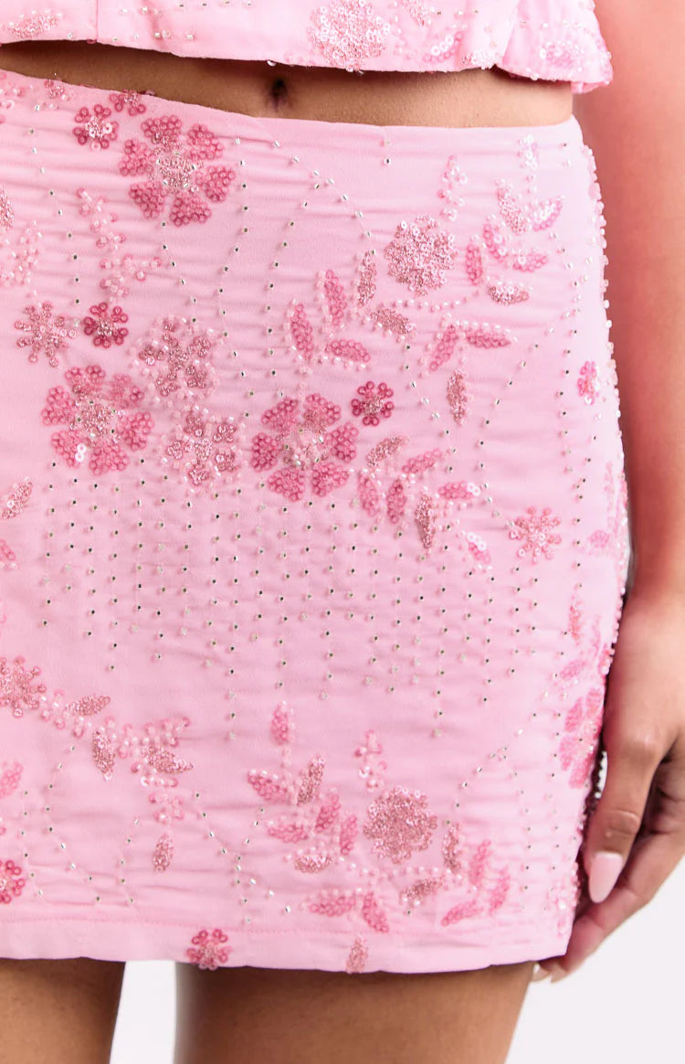 Eivissa Light Pink Beaded Mini Skirt
