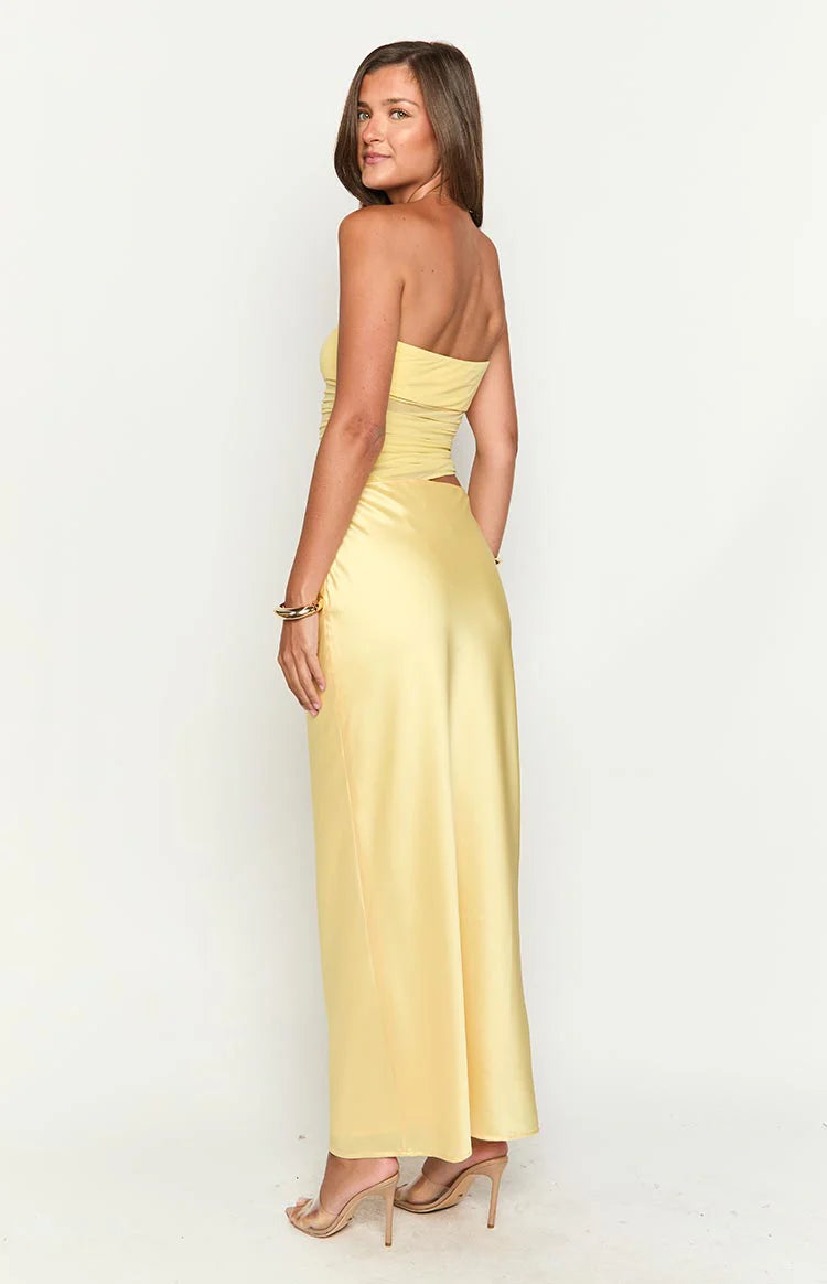 Elinor Yellow Satin Maxi Dress