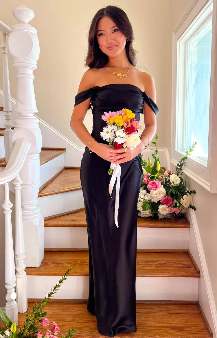 ella black off shoulder formal maxi dress fitted lace wedding dress Ella Black Off Shoulder Formal Maxi Dress