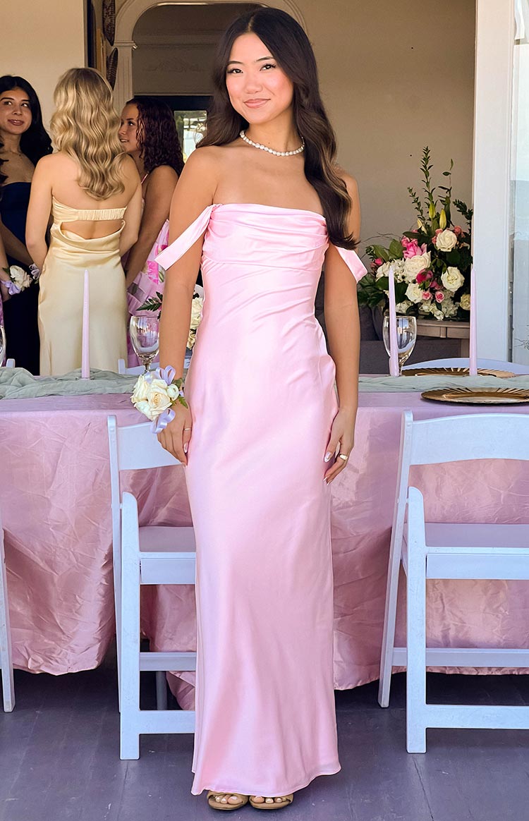 Ella Light Pink Off Shoulder Formal Maxi Dress Image