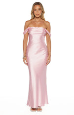 Ella Light Pink Off Shoulder Formal Maxi Dress