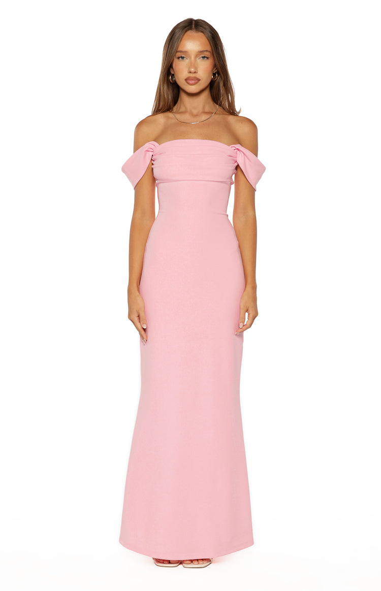 Ella Pink Off Shoulder Crepe Formal Maxi Dress Image