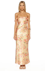 Ella Yellow Bloom Satin Maxi Dress Image