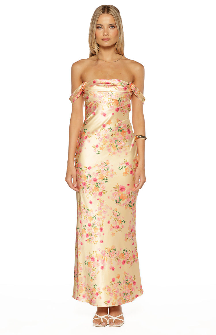 Ella Yellow Bloom Satin Maxi Dress Image