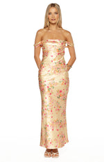 Ella Yellow Bloom Satin Maxi Dress Image