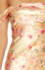 Ella Yellow Bloom Satin Maxi Dress Image