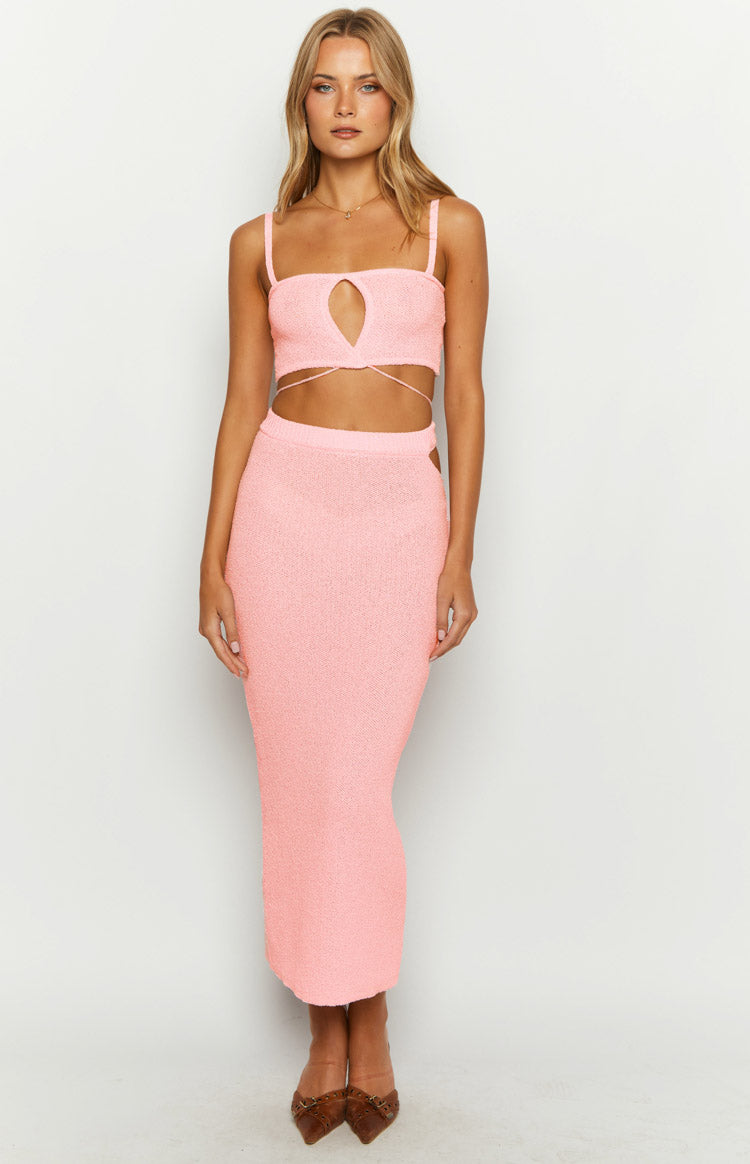 Ellah Pink Knit Midi Skirt Image