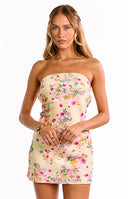 Ellie Yellow Bloom Strapless Mini Dress