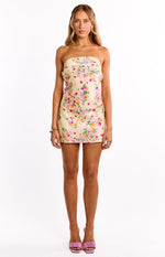 Ellie Yellow Bloom Strapless Mini Dress Image