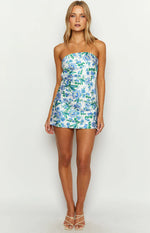 Ellie Blue Floral Strapless Mini Dress