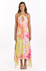 Elowen Yellow Hibiscus Floral Halter Maxi Dress Image