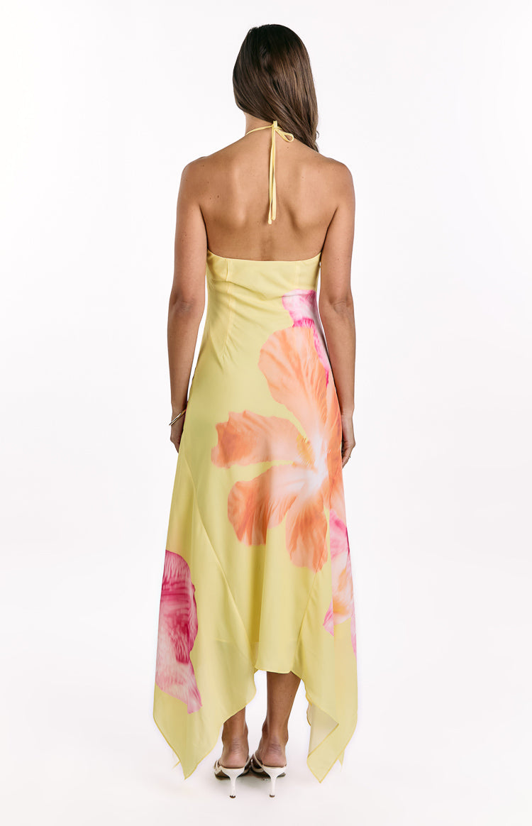 Elowen Yellow Hibiscus Floral Halter Maxi Dress Image