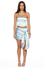 Elvi Blue Ruched Satin Mini Skirt