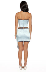 Elvi Blue Ruched Satin Mini Skirt Image