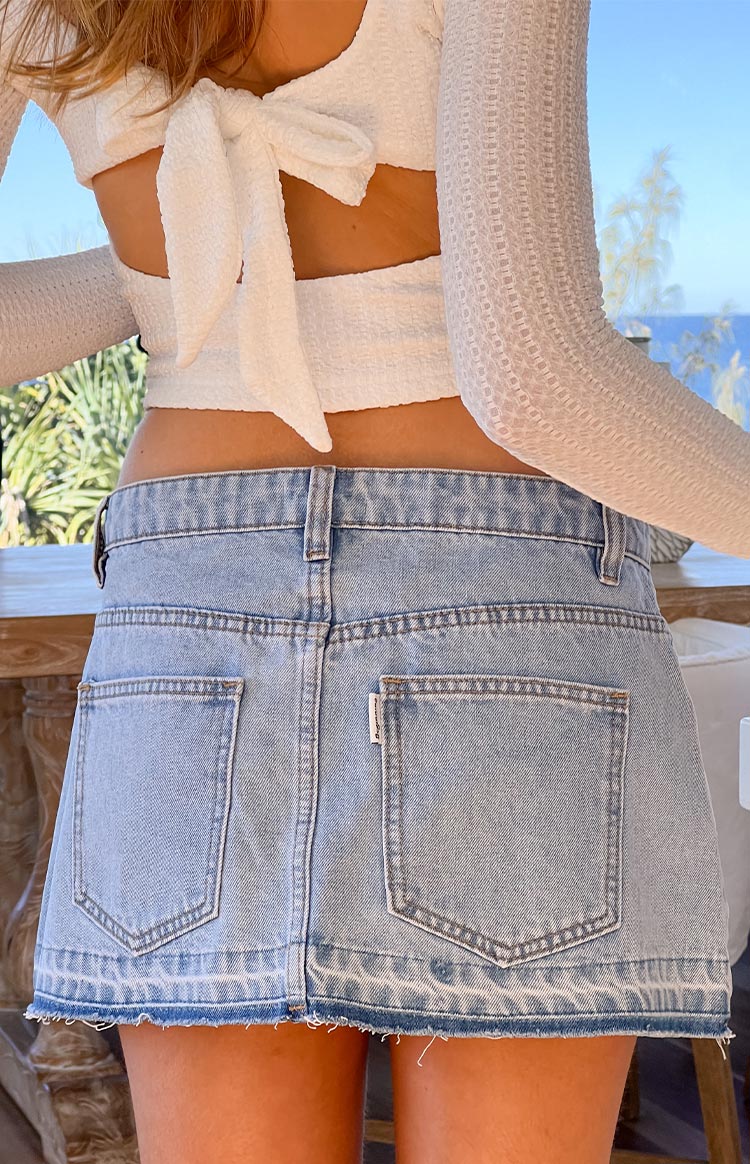 Emmy Light Wash Denim Distressed Mini Skirt Beginning Boutique NZ