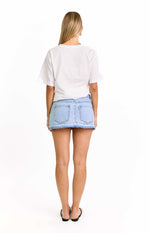Emmy Light Wash Denim Distressed Mini Skirt Image
