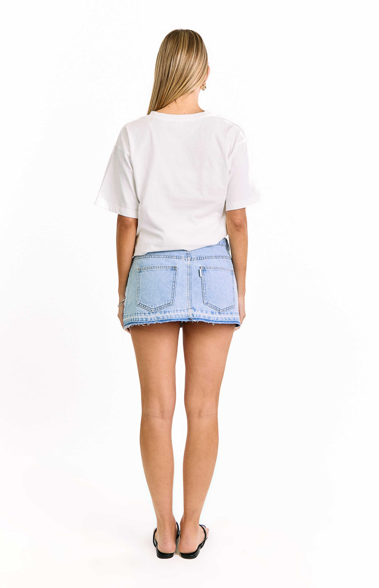 Emmy Light Wash Denim Distressed Mini Skirt Image