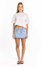 Emmy Light Wash Denim Distressed Mini Skirt Image