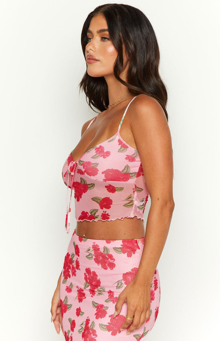 Emz Pink Floral Mesh Cami Image