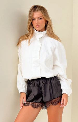 Agnes Black Lace Trim Satin Shorts