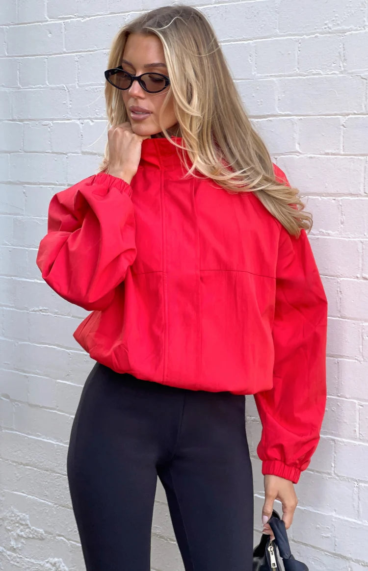 Enya Red Funnel Neck Sports Jacket