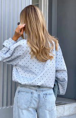 Erin Blue Polka Dot Funnel Neck Sports Jacket