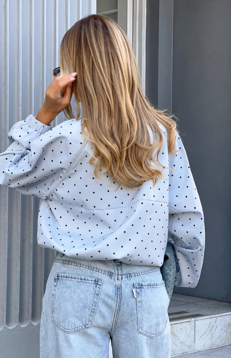 Erin Blue Polka Dot Funnel Neck Sports Jacket