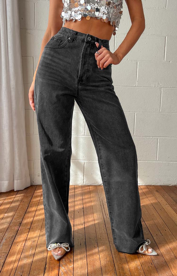 Beginning Boutique Essie Black Straight Leg Jeans washed black high-waisted straight leg denim jeans