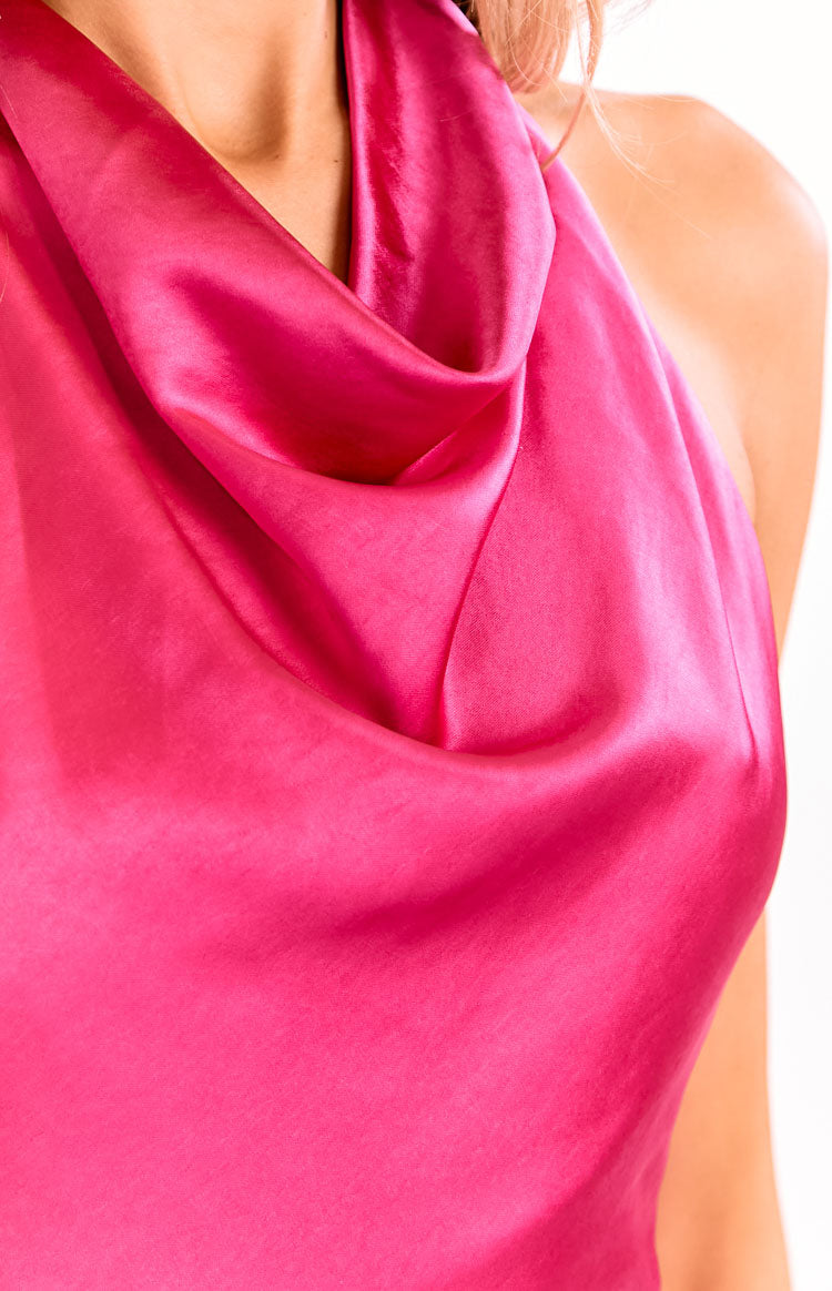 Estelle Hot Pink Cowl Neck Party Mini Dress Image