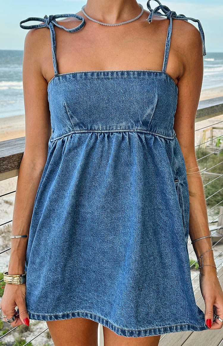 Ethel Blue Denim Tie Strap Mini Dress | Beginning Boutique NZ