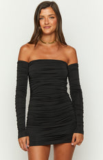 Evie Black Long Sleeve Off Shoulder Mini Dress Image