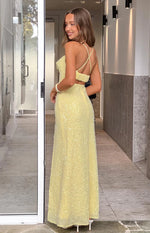 Fallon Yellow Sequin Cut Out Formal Maxi Dress