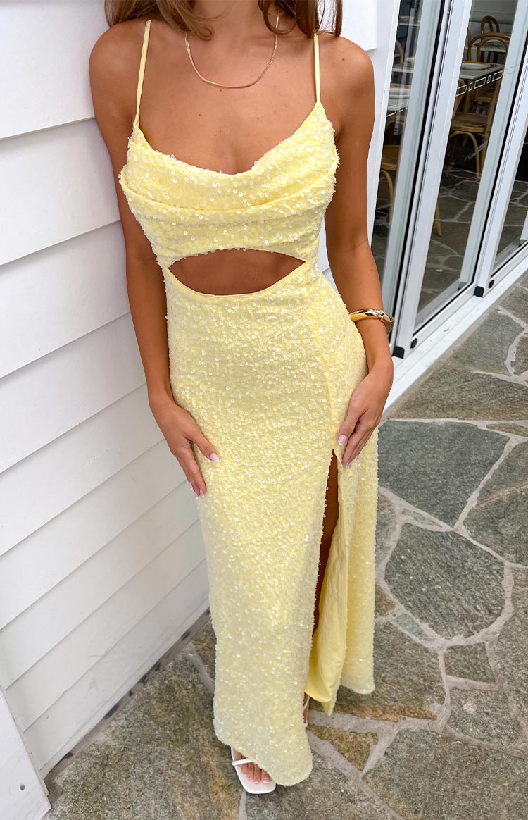 Fallon Yellow Sequin Cut Out Formal Maxi dress Image