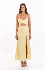Fallon Yellow Sequin Cut Out Formal Maxi Dress
