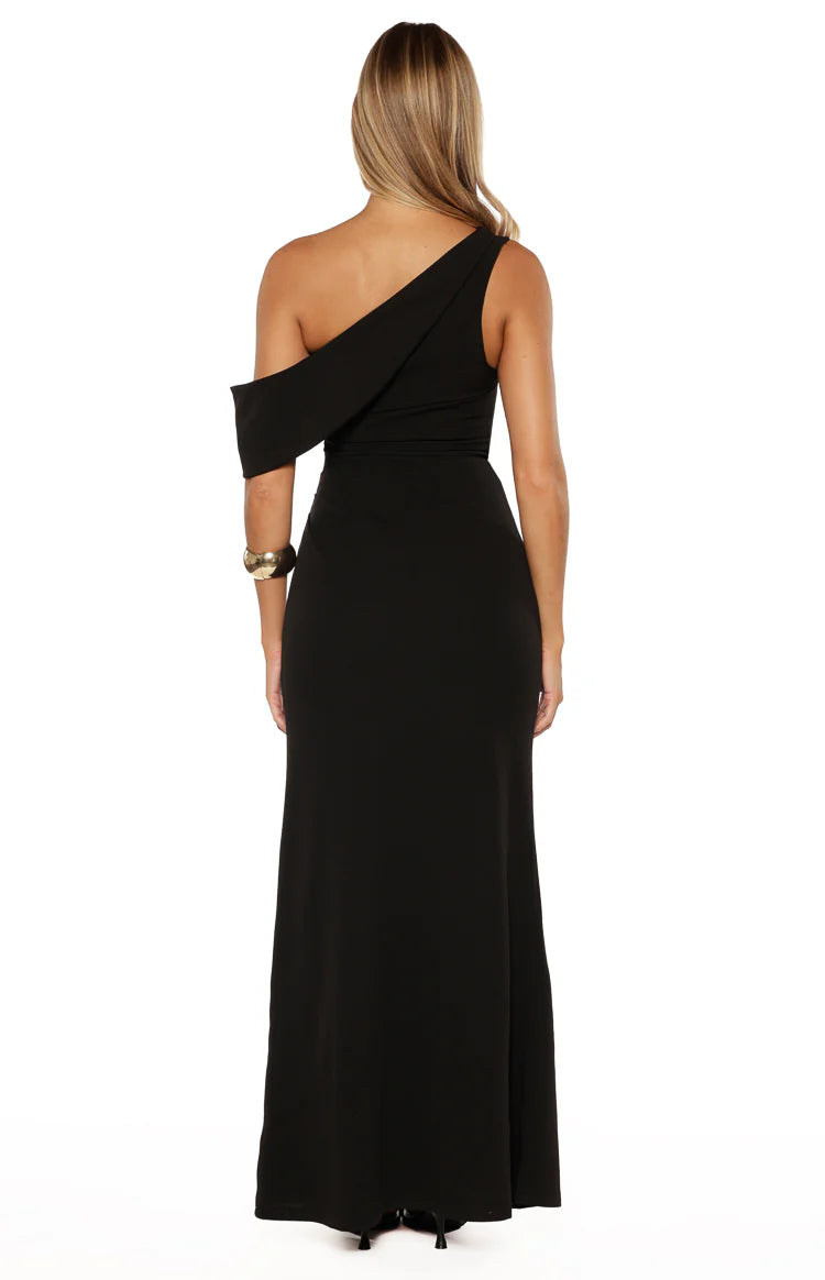 Farah Black Crepe Off Shoulder Maxi Dress Image
